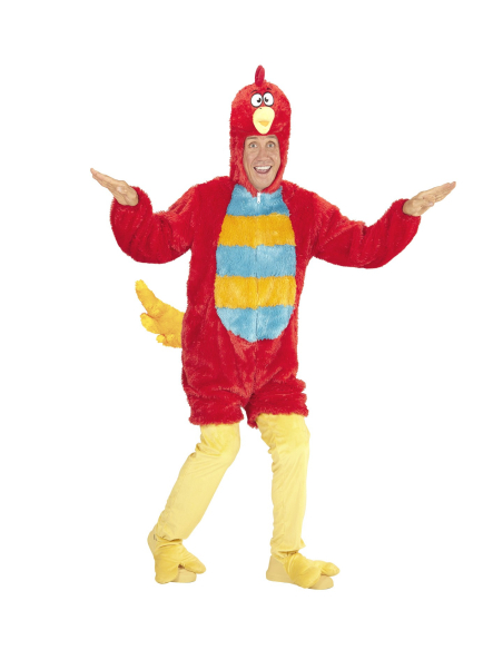 Déguisement oiseau rouge adulte en peluche (combinaison à capuche avec masque)