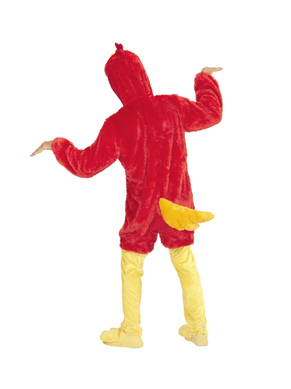 Déguisement oiseau rouge adulte en peluche (combinaison à capuche avec masque)