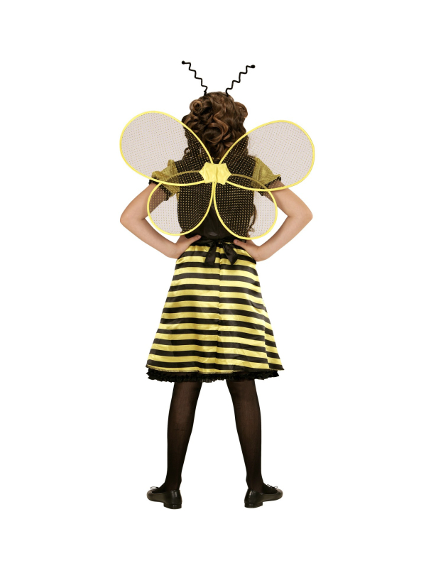 Déguisement Abeille fille jaune et noir (robe, jupon, ceinture à noeud, ailes, antennes)