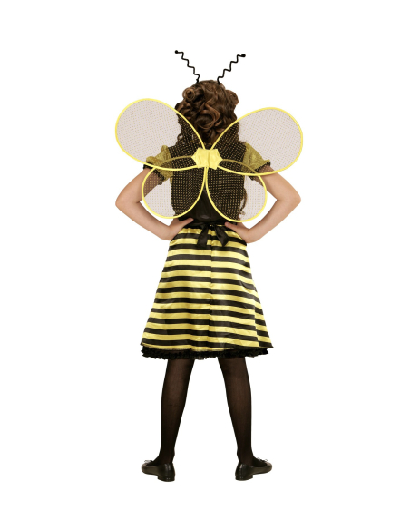 Déguisement Abeille fille jaune et noir (robe, jupon, ceinture à noeud, ailes, antennes)