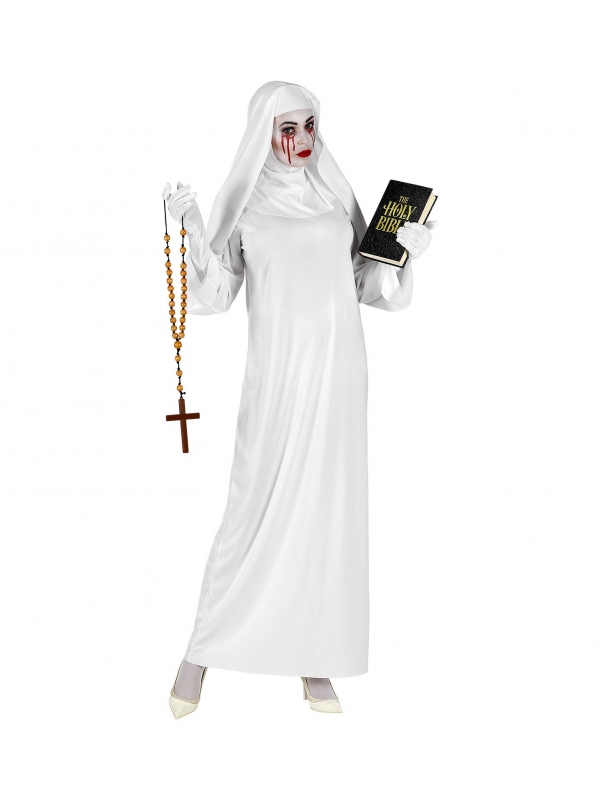 Déguisement religieuse fantôme blanc (tunique, couvre-chef, gants)