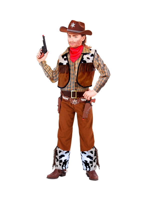 Déguisement cowboy garçon marron (chemise, veste, pantalon, ceinture, bandana)