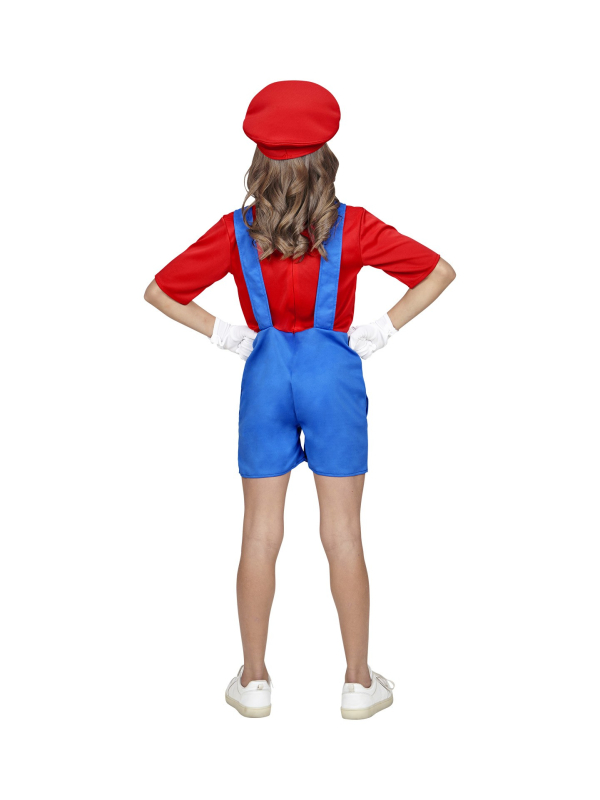 Déguisement Mario le plombier pour fille (combinaison, chapeau)
