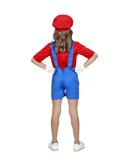 Déguisement Mario le plombier pour fille (combinaison, chapeau)