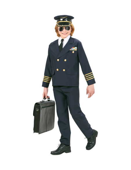 Déguisement pilote garçon noir(veste, col avec cravate, pantalon, casquette)