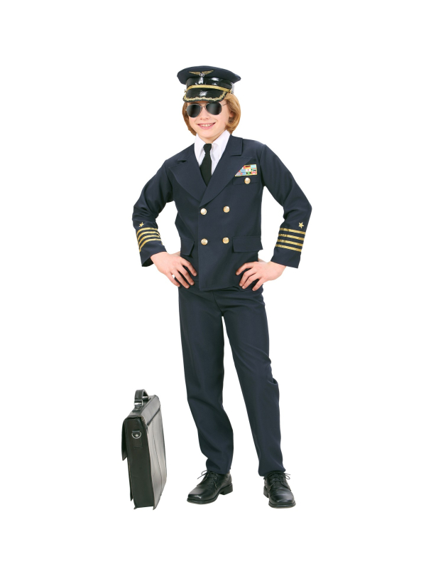 Déguisement pilote garçon noir(veste, col avec cravate, pantalon, casquette)