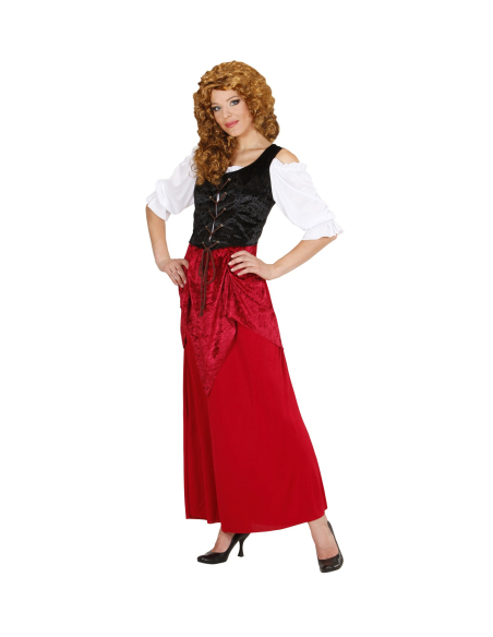 Déguisement femme aubergiste rouge et noir (robe)