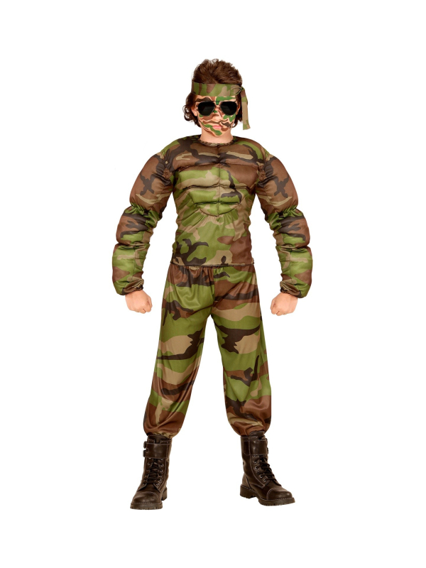 Déguisement militaire super muscle garçon (t-shirt muscle, pantalon, tour de tête)