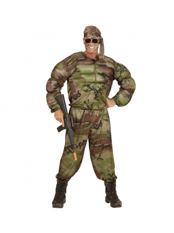 Déguisement Super Soldat Homme (shirt muscle, pantalon, tour de tête)