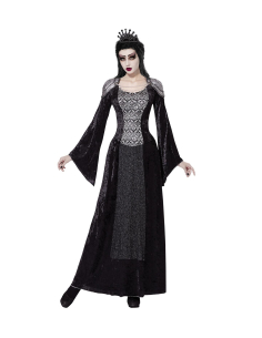 Costume médiéval femme noir (robe, coiffe) 2