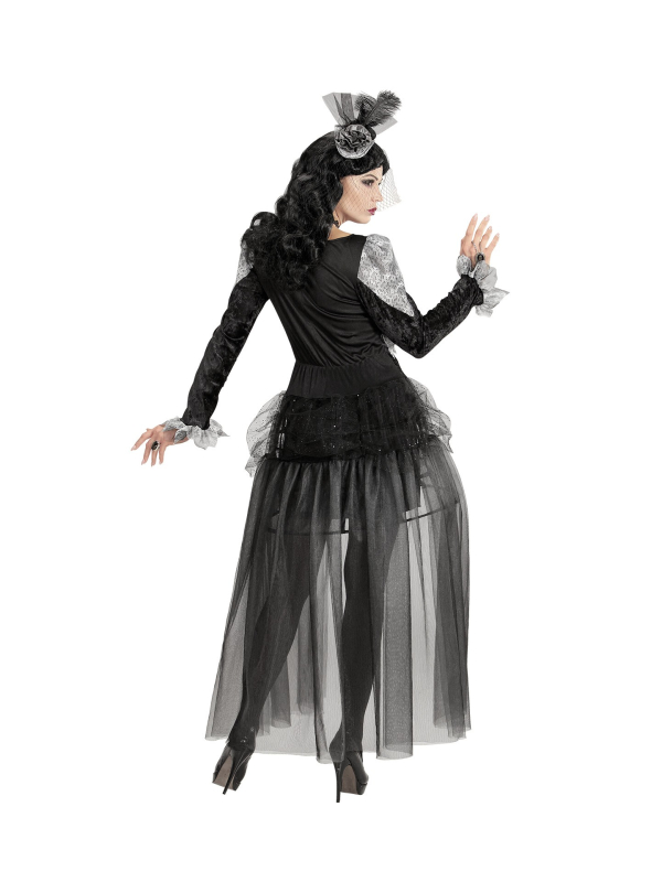 Déguisement de Comtesse Sombre, noir et gris, femme (robe, coiffe)