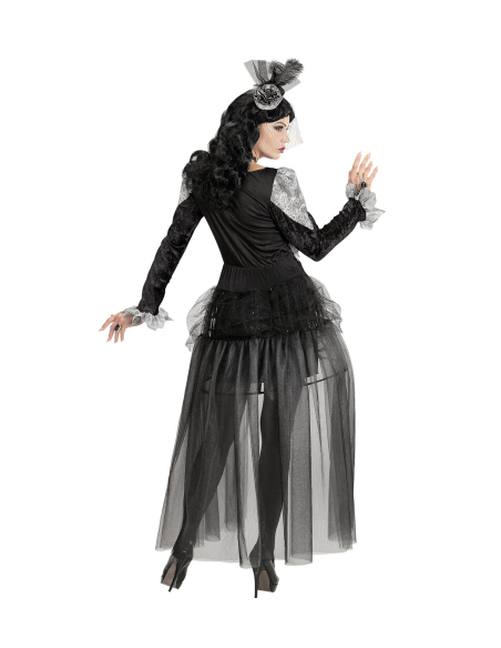 Déguisement de Comtesse Sombre, noir et gris, femme (robe, coiffe)