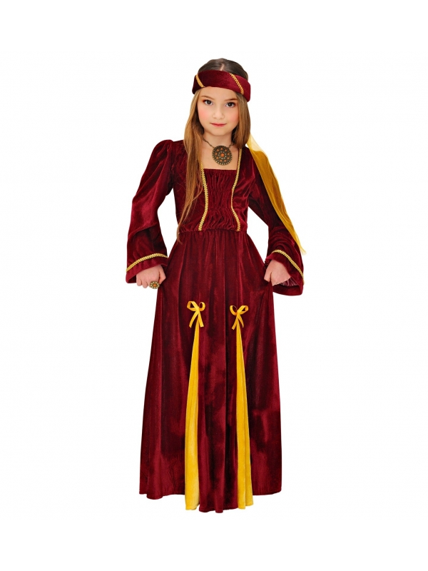 Déguisement Princesse Médiévale fille, bordeaux (robe, coiffe avec voile)