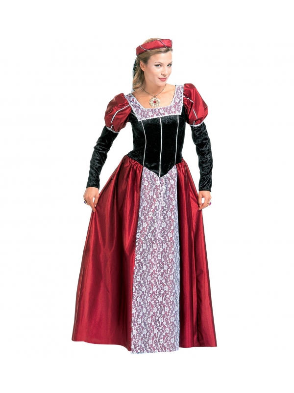 Costume chatelaine médiévale bordeaux (robe, coiffe avec voile)