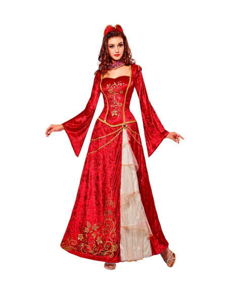 Costume renaissance femme rouge (robe, collier, coiffe)