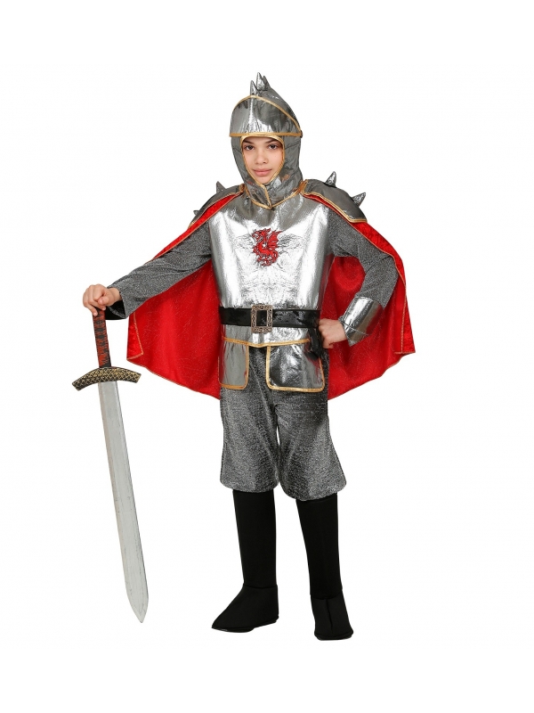 Déguisement chevalier Enfant (tunique avec armure et cape, ceinture, casque)