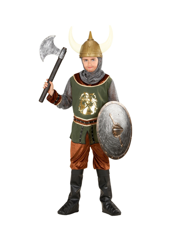 Déguisement viking garçon (casaque, pantalon, sur-bottes, capuche)