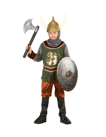 Déguisement viking garçon (casaque, pantalon, sur-bottes, capuche)
