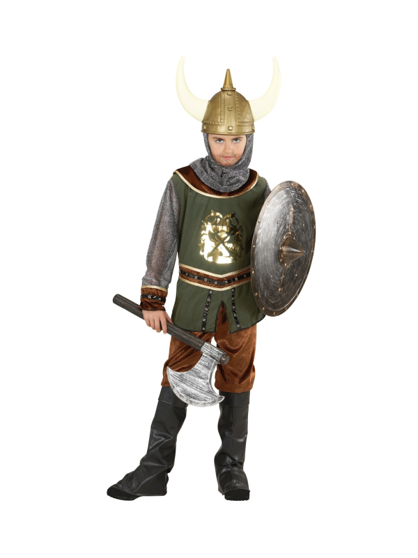 Déguisement viking garçon (casaque, pantalon, sur-bottes, capuche)