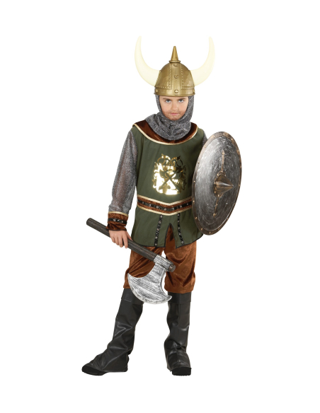 Déguisement viking garçon (casaque, pantalon, sur-bottes, capuche)