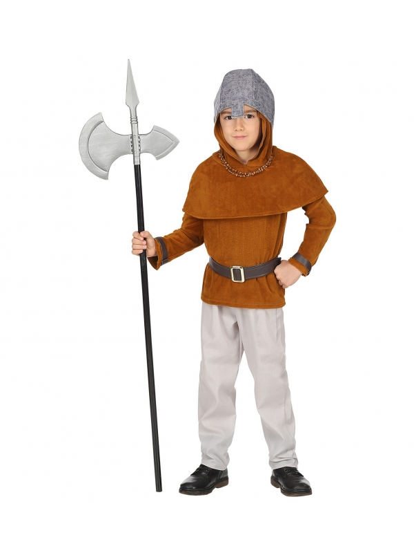 Déguisement soldat médiéval enfant (manteau, pantalon, ceinture, capuchon à capuchon, casque)