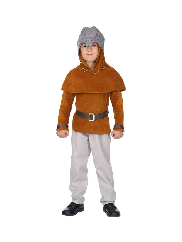 Déguisement soldat médiéval enfant (manteau, pantalon, ceinture, capuchon à capuchon, casque)