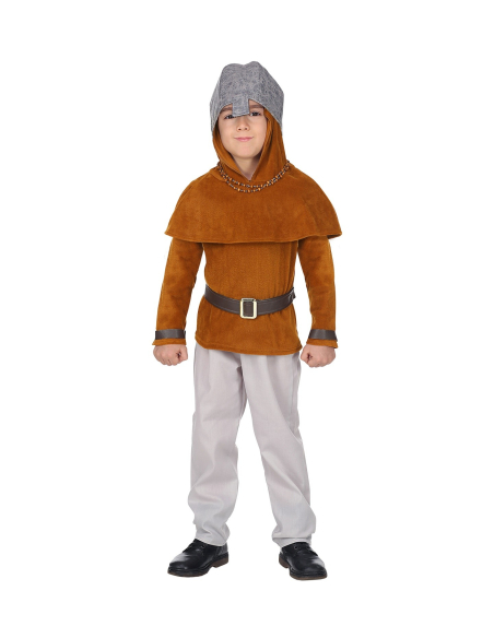 Déguisement soldat médiéval enfant (manteau, pantalon, ceinture, capuchon à capuchon, casque)