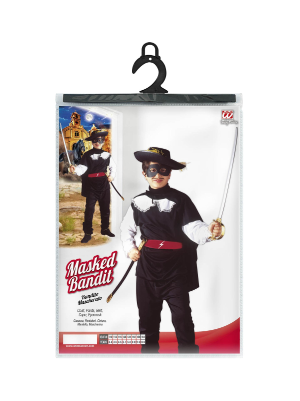 Déguisement Zorro, garçon (casaque, pantalon, ceinture, cape, masque)