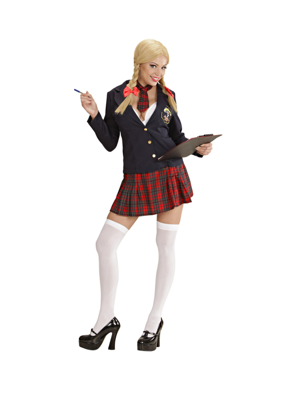 Déguisement collégienne femme (veste, tie top, jupe, petite cravate)