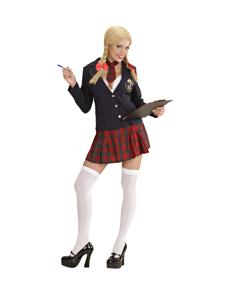 Déguisement collégienne femme (veste, tie top, jupe, petite cravate)