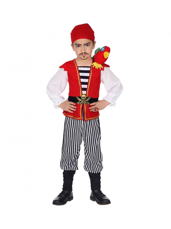 Déguisement pirate enfant (chemise avec gilet et ceinture, pantalon, perroquet, bandana)
