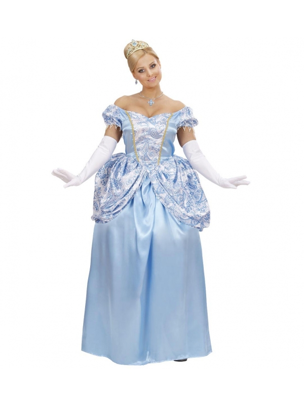 Déguisement princesse femme bleu (robe avec jupon, gants, tiare)