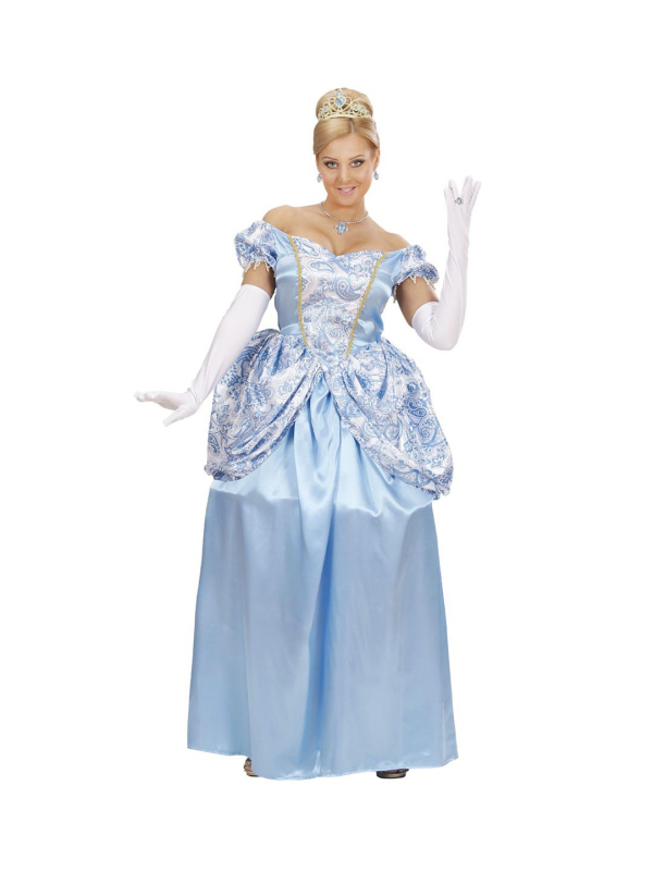 Déguisement princesse femme bleu (robe avec jupon, gants, tiare)