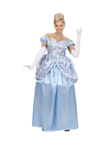 Déguisement princesse femme bleu (robe avec jupon, gants, tiare)