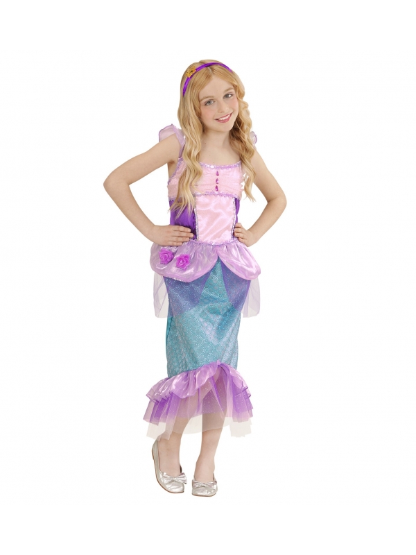 Déguisement Sirène enfant bleu et rose (robe, bandeau avec étoile de mer)