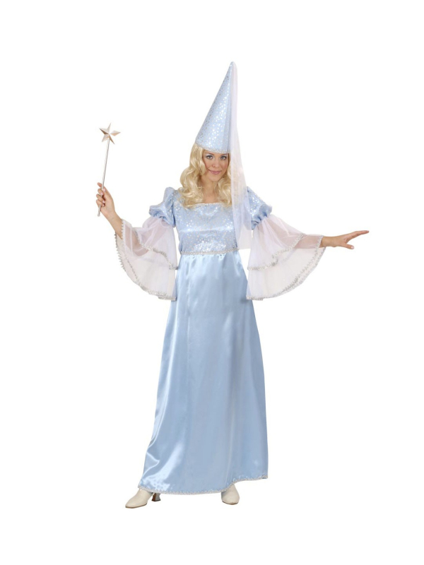 Déguisement fée femme, turquoise (robe, chapeau avec voile)