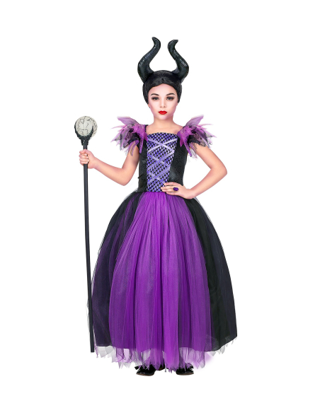 Déguisement Maléfique violet et noir (robe, bandeau)