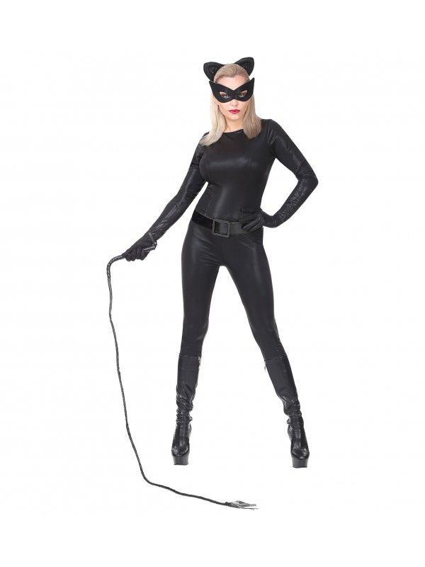 Déguisement super cat femme, noir (combinaison, gants, oreilles, masque)