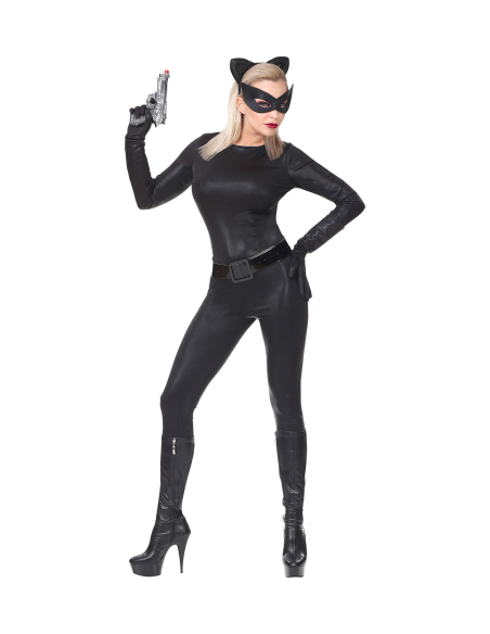 Déguisement super cat femme, noir (combinaison, gants, oreilles, masque)