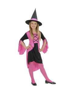 Déguisement Sorcière rose et noir enfant (robe, chapeau)