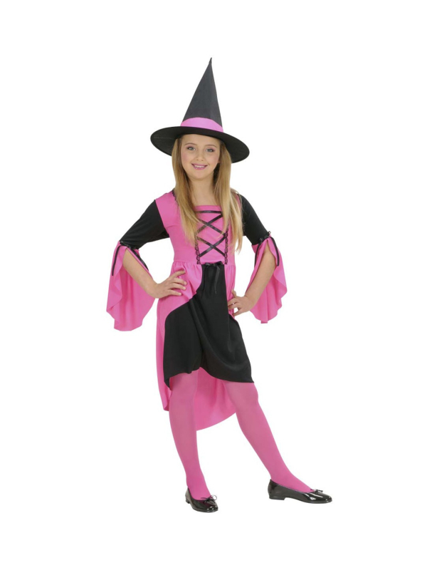 Déguisement Sorcière rose et noir enfant (robe, chapeau)