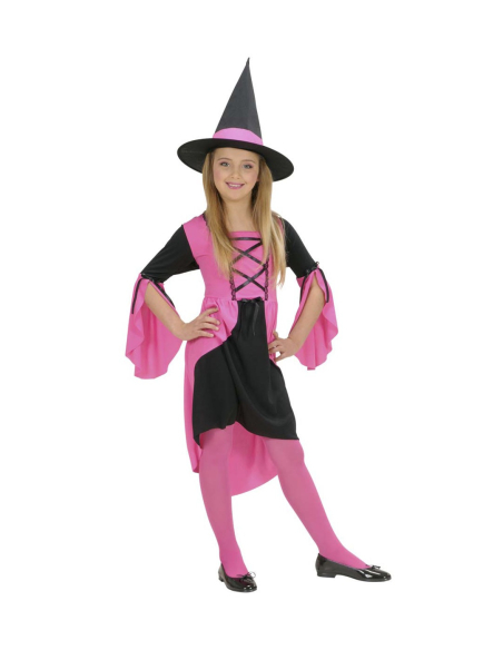 Déguisement Sorcière rose et noir enfant (robe, chapeau)