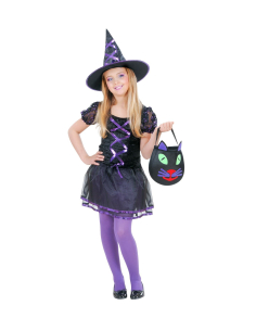 Déguisement Sorcière tutu (robe noire et violet, chapeau)