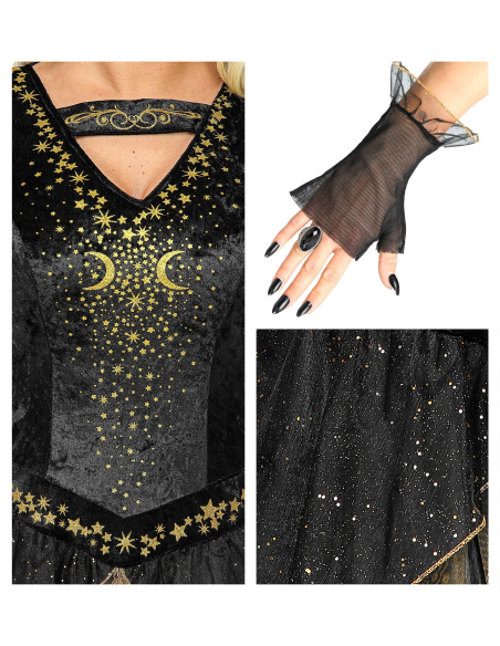 Déguisement sorcière sexy de la lune (robe, mitaines, mini chapeau)