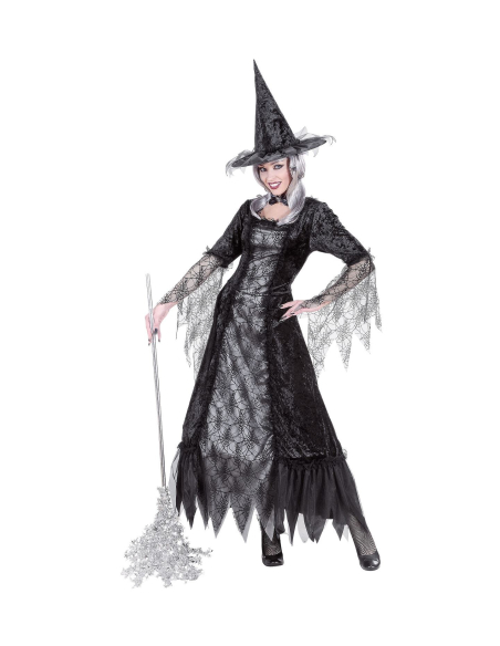 Déguisement sorcière toile d'araignée (robe à cerceau, chapeau)