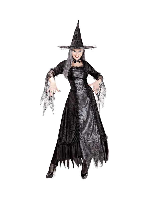 Déguisement sorcière toile d'araignée (robe à cerceau, chapeau)