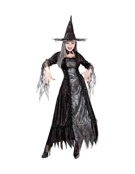 Déguisement sorcière toile d'araignée (robe à cerceau, chapeau)