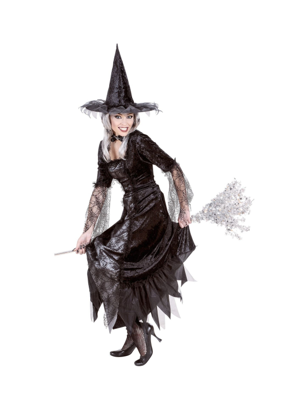 Déguisement sorcière toile d'araignée (robe à cerceau, chapeau)