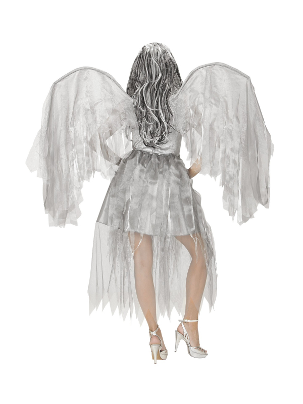 Déguisement ange sombre, femme, gris (robe, ailes)