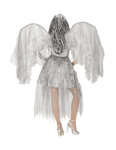 Déguisement ange sombre, femme, gris (robe, ailes)